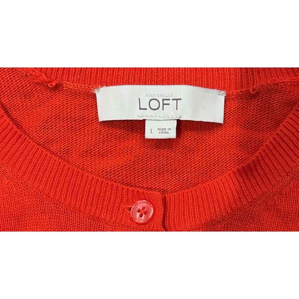 LOFT Red Crew Neck Button Down Cardigan Sweater Size L Long Sleeve - Picture 4 of 4